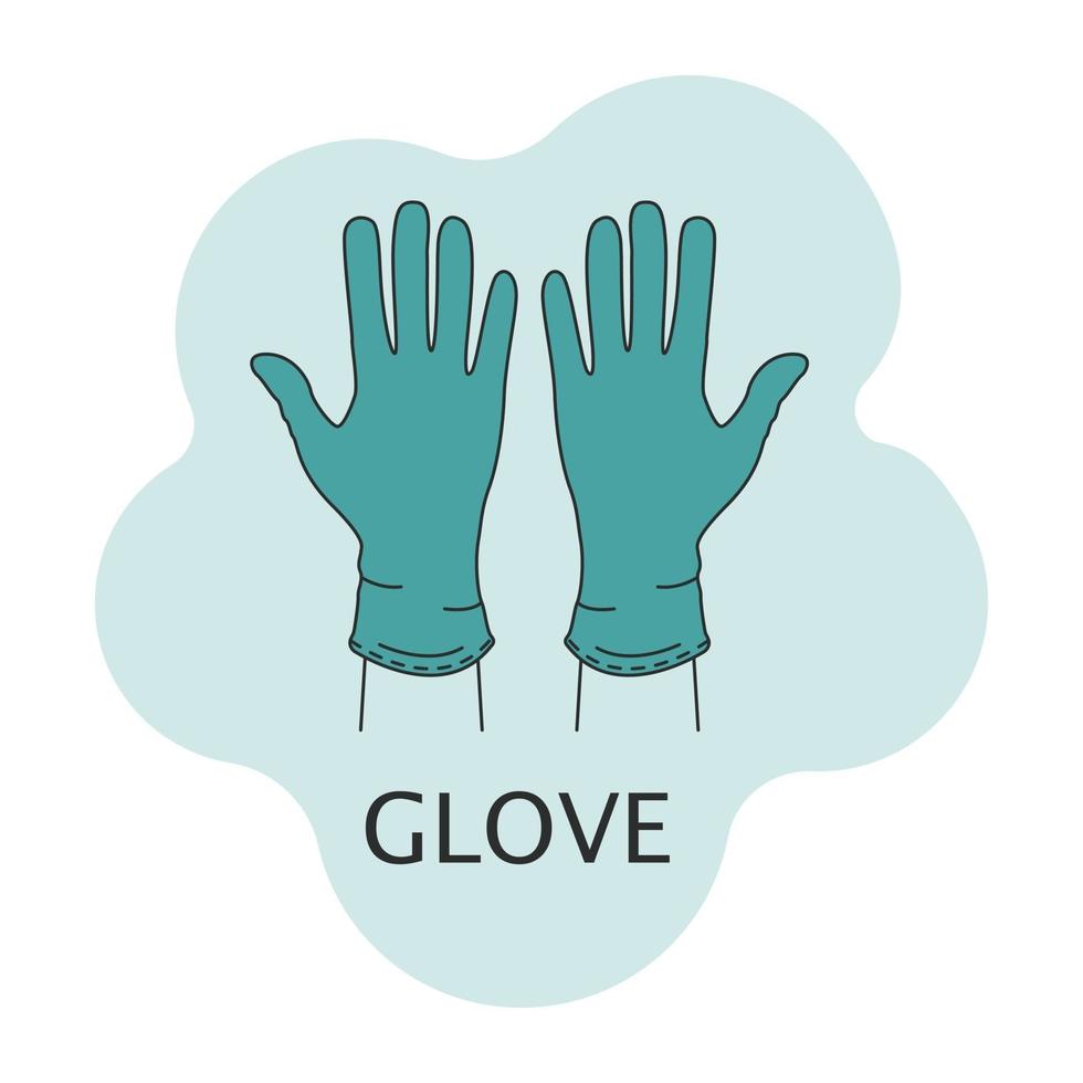 icono de guantes de látex médicos protectores contra virus y bacterias. estilo lineal, color verde. ilustración plana vectorial aislado en un fondo blanco vector