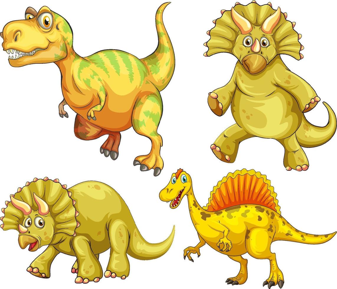 Set of yellow dinosaur cartoon character vector