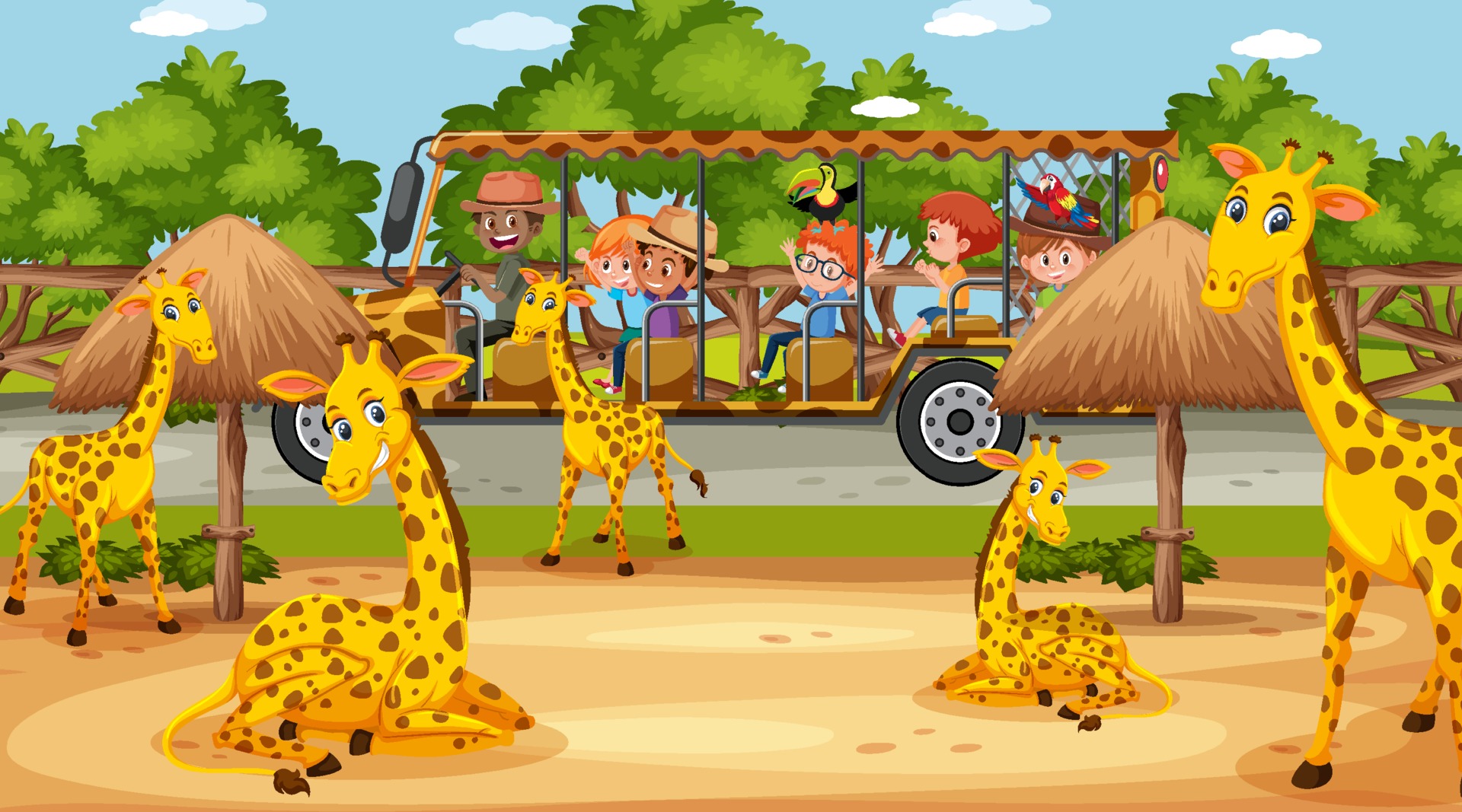 Premium Vector  Kid tour on the safari area design cartoon vector