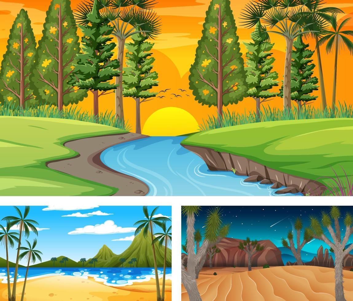 conjunto de diferentes escenas de paisajes naturales. vector