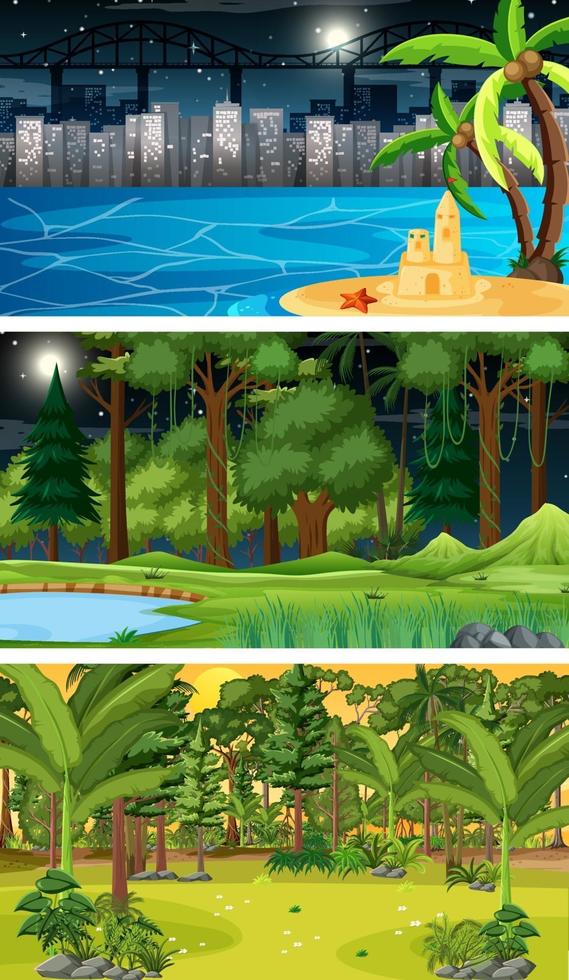 Set of different nature horizontal scenes vector
