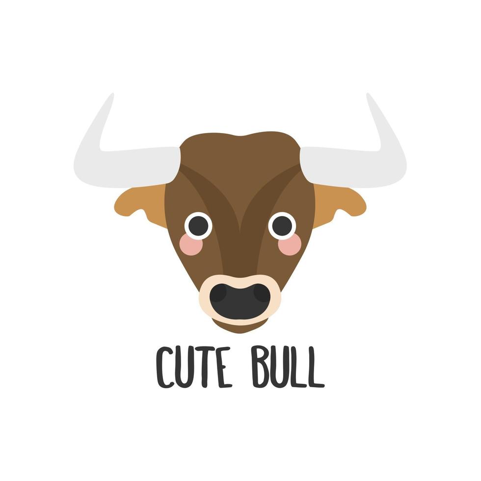 imagen vectorial de una dulce cara de un toro con mejillas rosadas y texto sobre fondo blanco en estilo de diseño plano. logo, insignia, estampado infantil vector