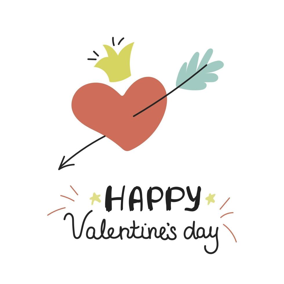 corazón herido por una flecha. tarjeta de felicitación del día de san valentín con estilo doodle. ilustración vectorial sobre un fondo blanco vector