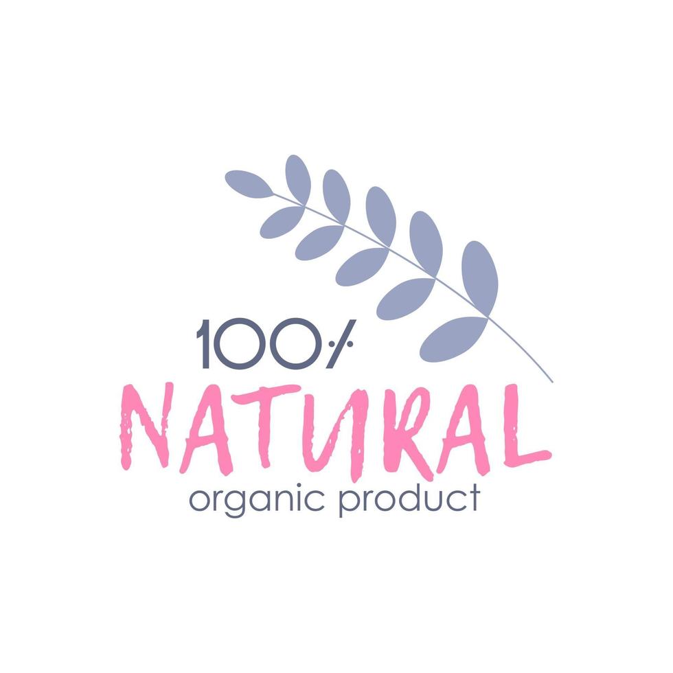 Icon, logo 100 natural organic product isolated on a white background. Cosmetics, food. Vector flat style