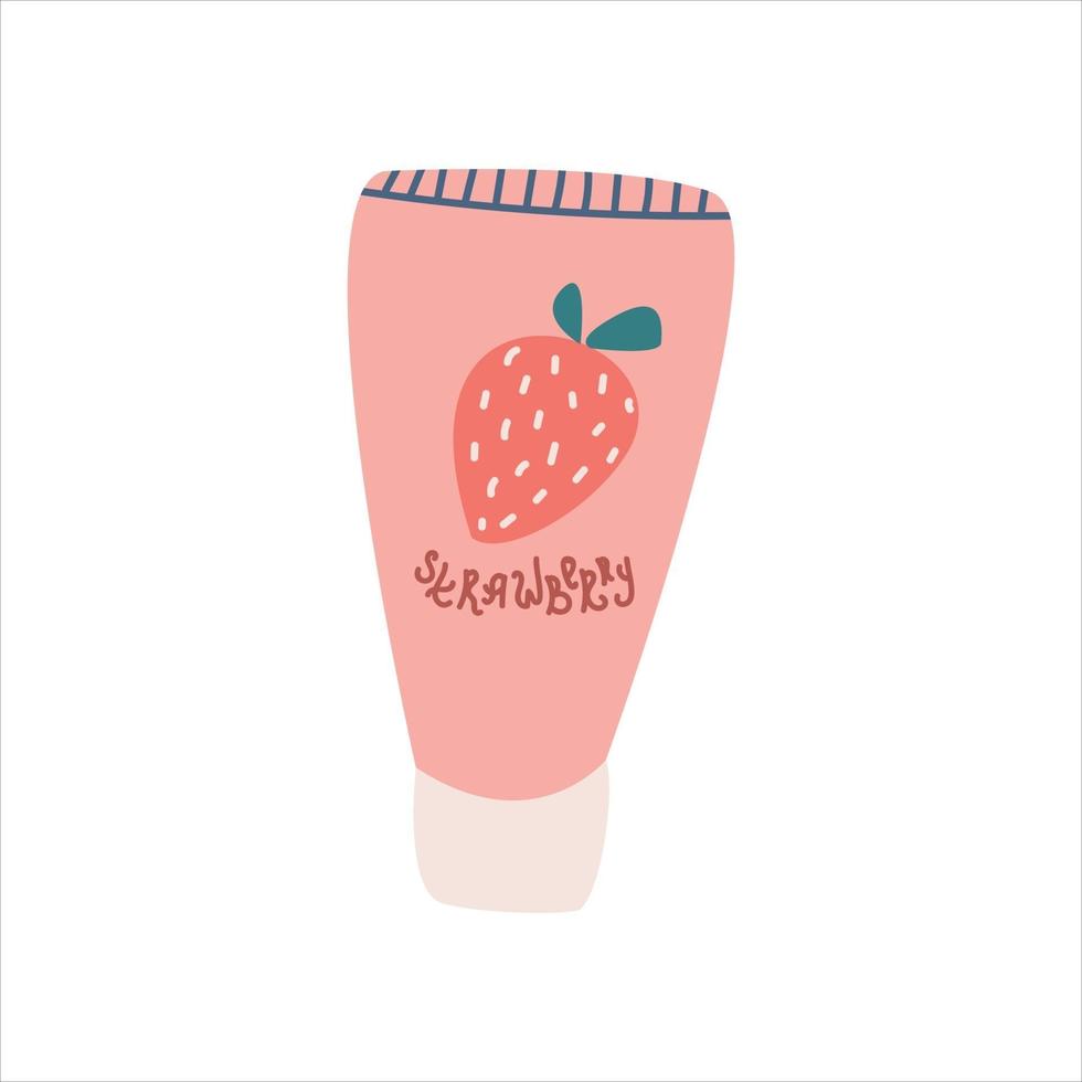 Cosmetic Strawberry cream in a tube. Vector flat image on a white background