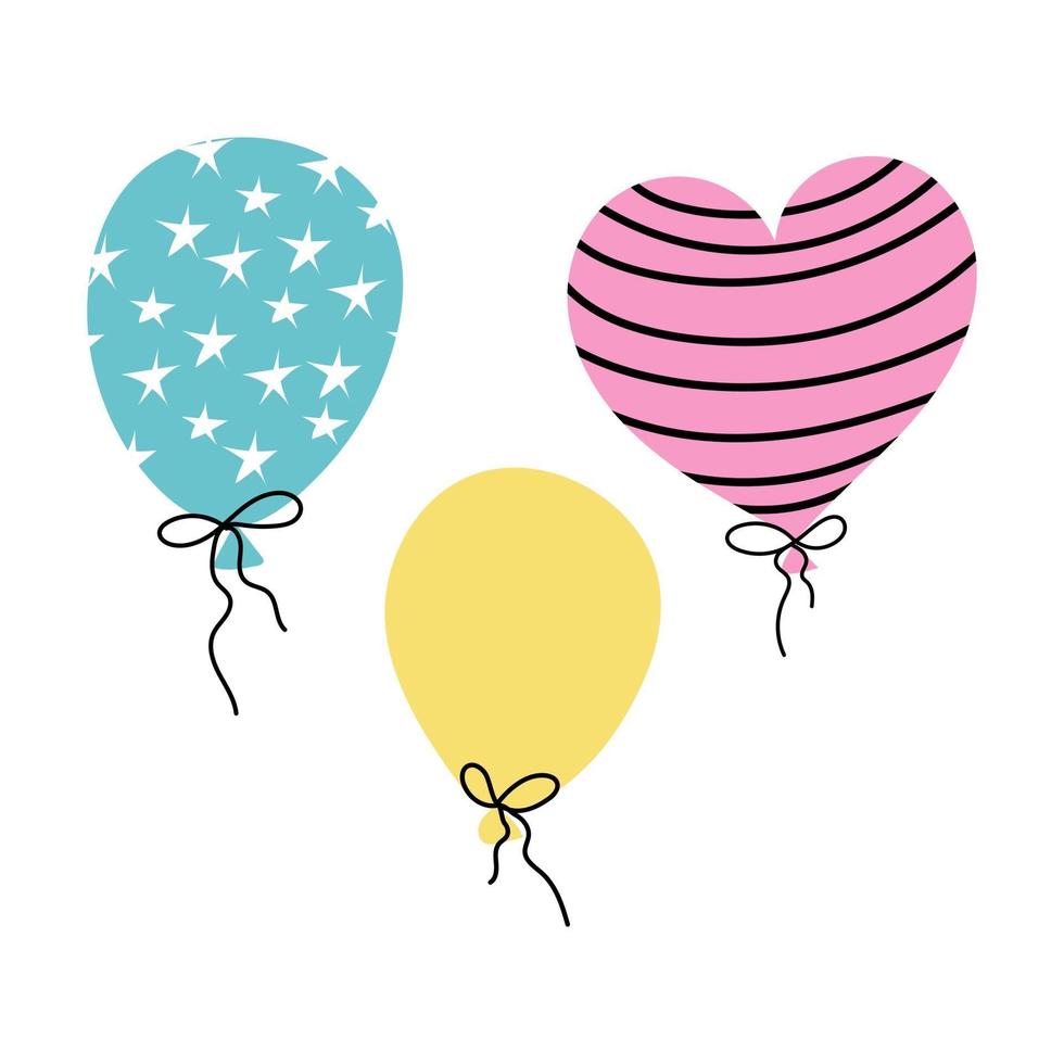 Bright colored balloons. Birthday, Valentine's Day. Vector flat image on a white background