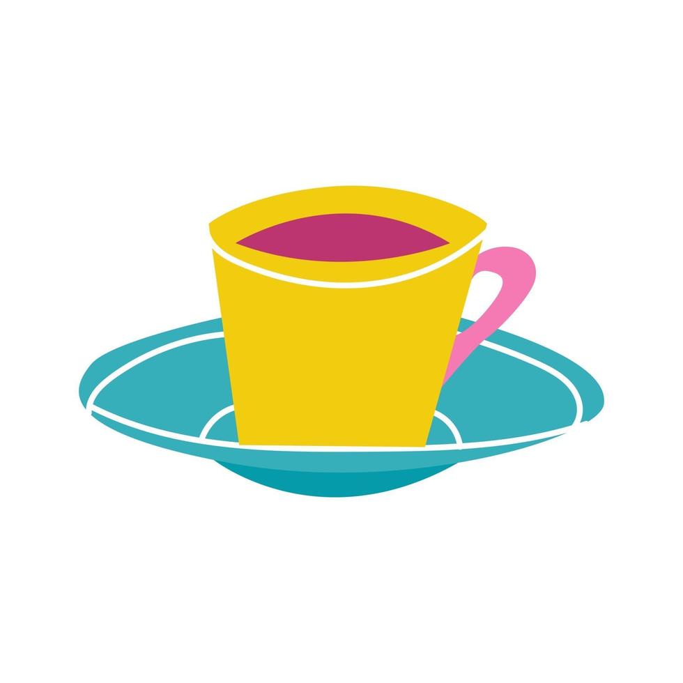 Yellow cup and saucer. The tea party. Vector flat image on a white background