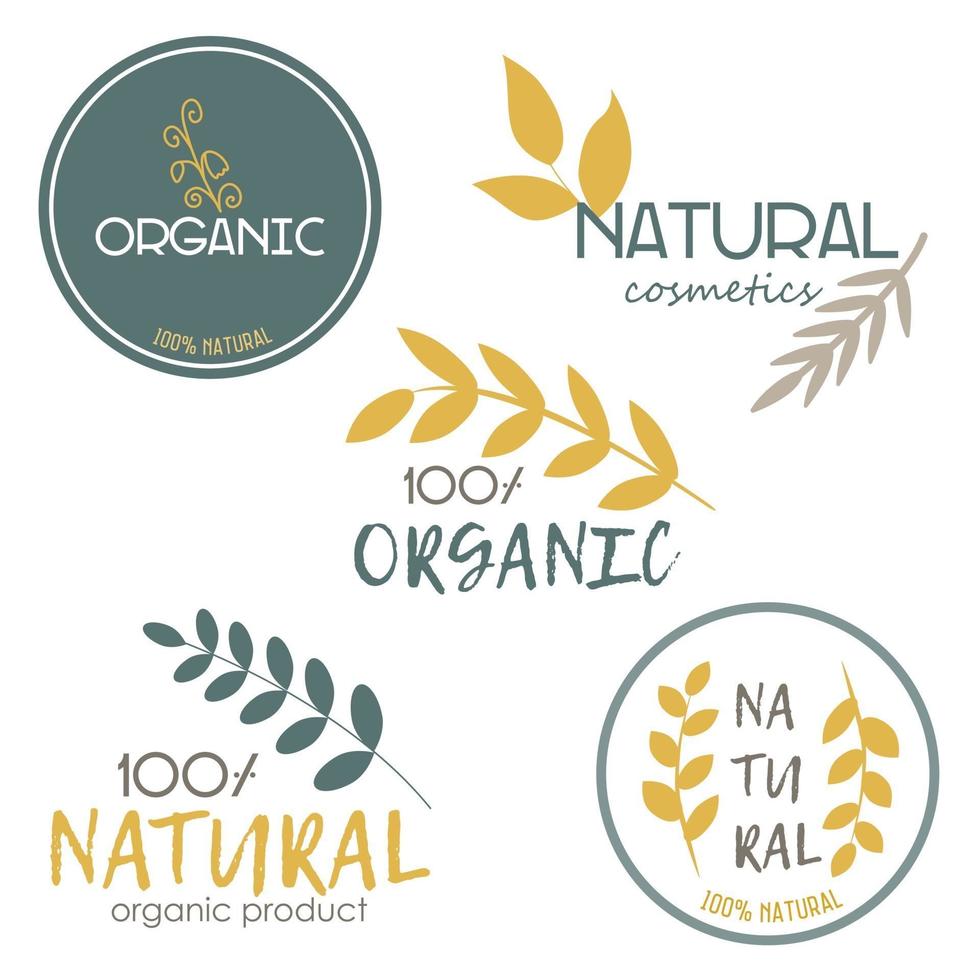 A set of icons. Organic products, cosmetics. Vector image on a white background