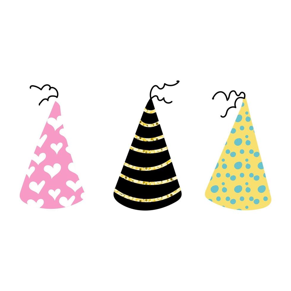 Colorful bright caps. Birthday, party. Vector flat set on a white background