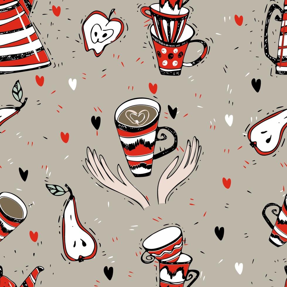 Seamless pattern on the theme of tea drinking. Tea with a kettle. Tea time. Vector. vector