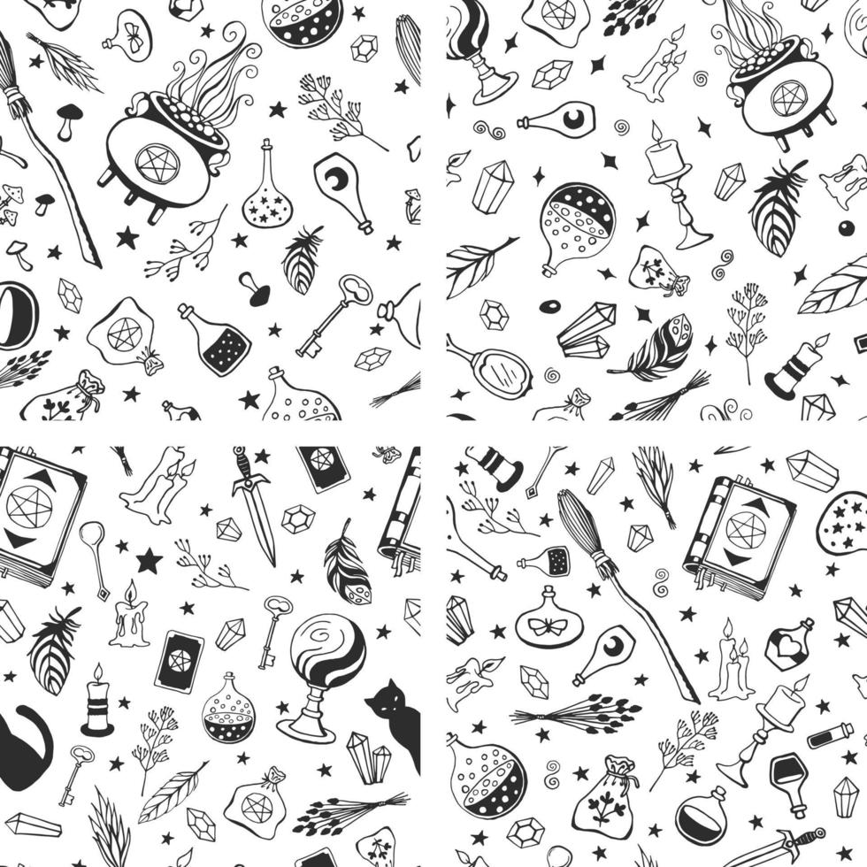 brujería, fondo mágico para brujas y magos. vector de patrones sin fisuras en estilo vintage. herramientas mágicas dibujadas a mano, concepto de brujería. 2220077 Vector en Vecteezy brujería, fondo mágico para brujas y magos. vector de patrones sin fisuras en estilo vintage. herramientas mágicas dibujadas a mano, concepto de brujería. 2220077 Vector en Vecteezy