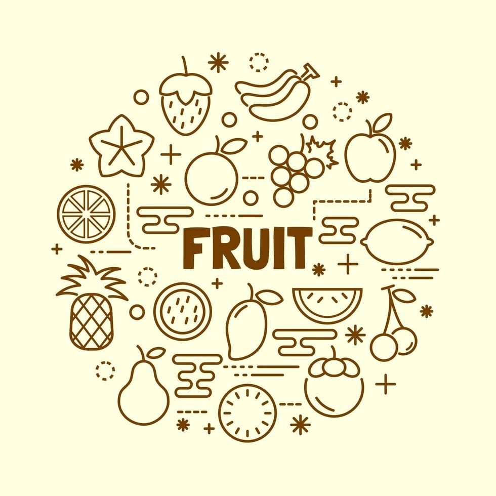 fruit minimal thin line icons set vector