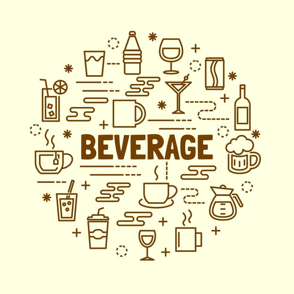beverage minimal thin line icons set vector