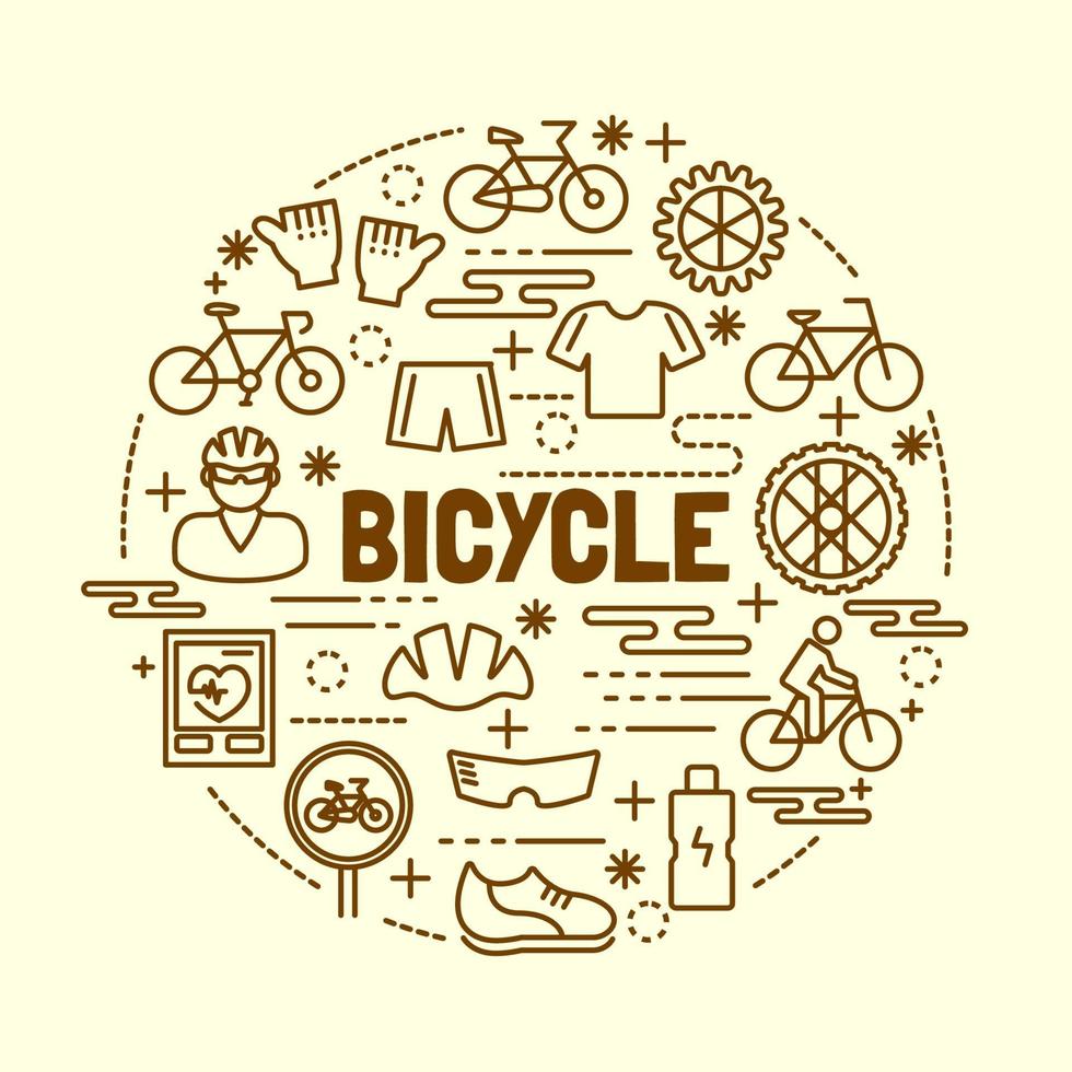 bicycle minimal thin line icons set vector