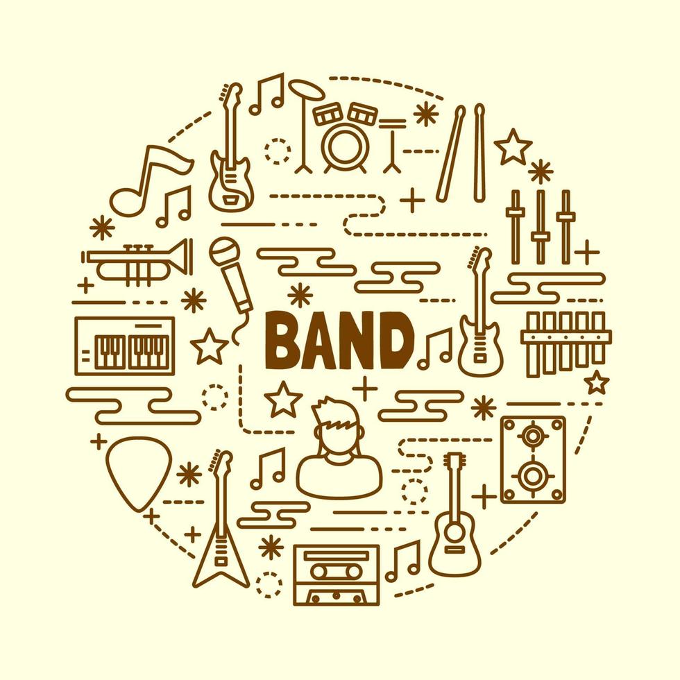 band minimal thin line icons set vector