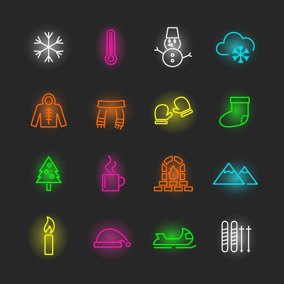 winter neon icon set vector