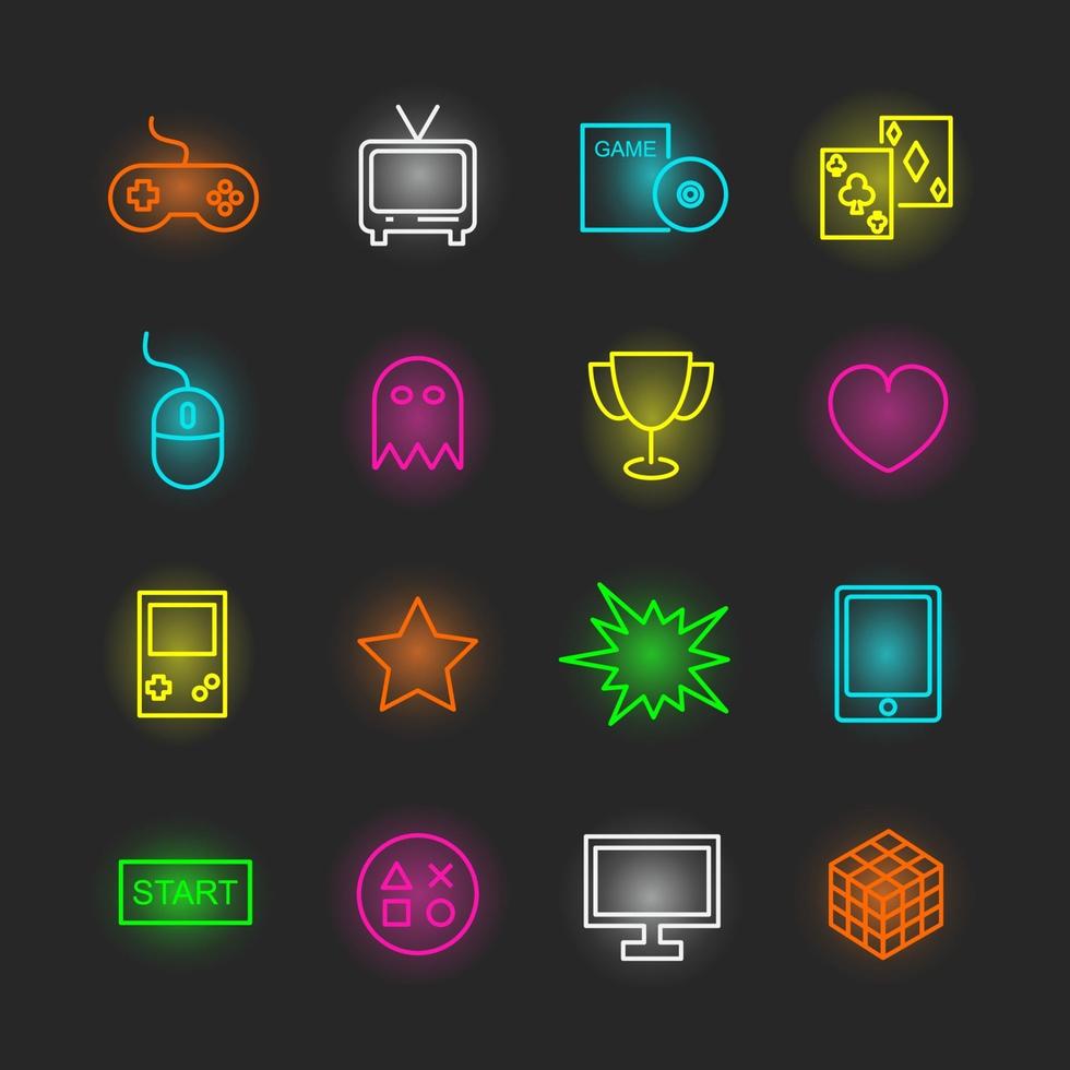 juego de iconos de neón vector