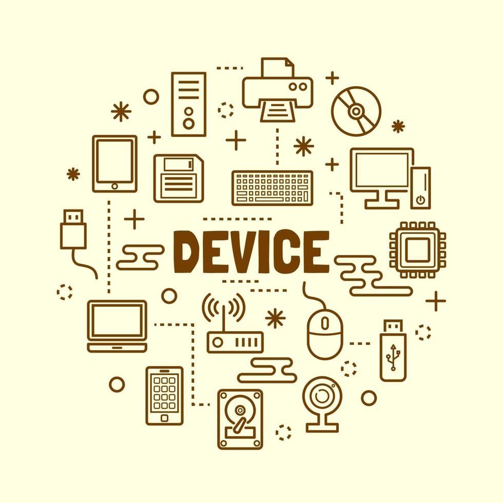 device minimal thin line icons set vector