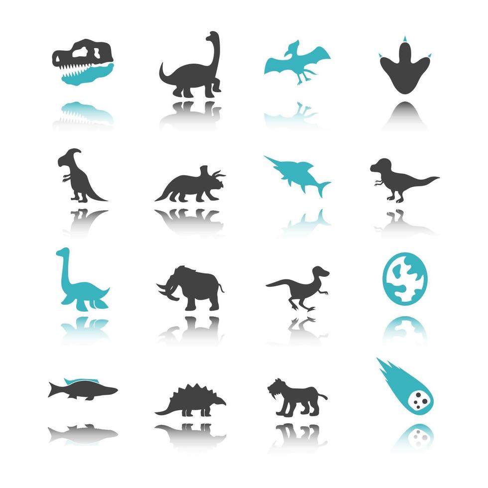 dinosaur icons with reflection vector