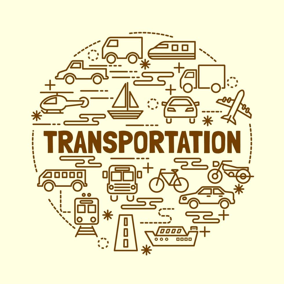 transportation minimal thin line icons set vector