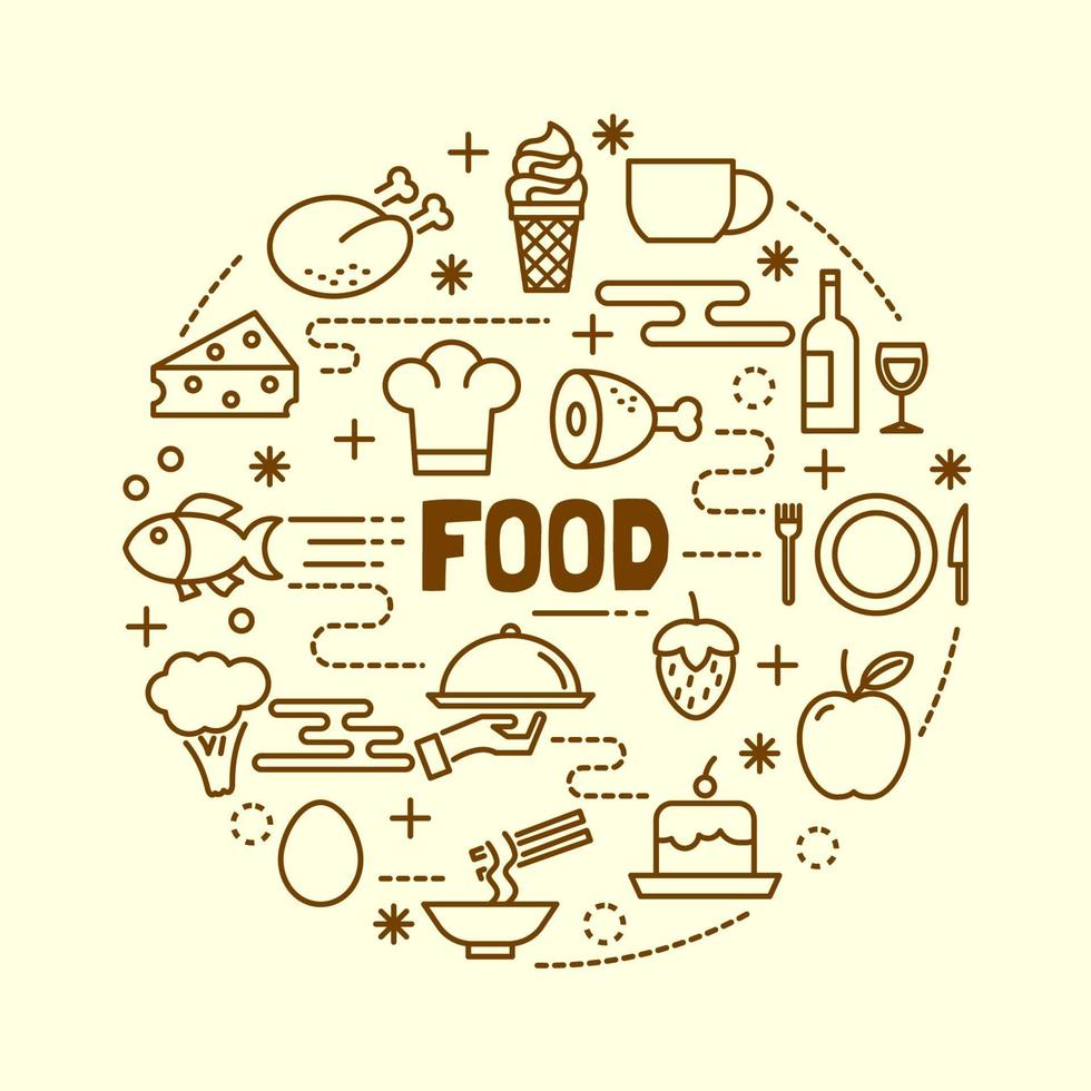 food minimal thin line icons set vector