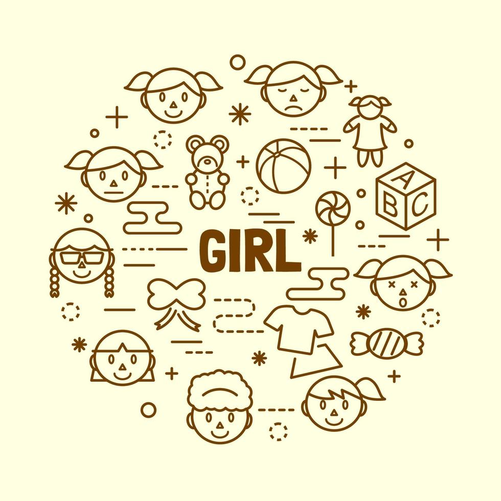 girl minimal thin line icons set vector