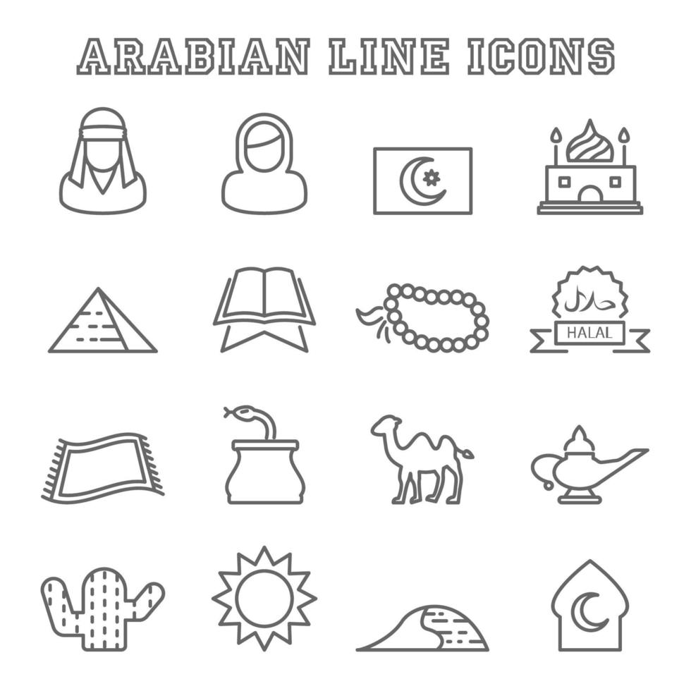 iconos de línea árabe vector