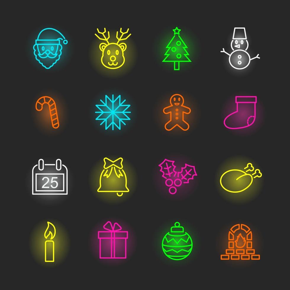 conjunto de iconos de neón de navidad vector