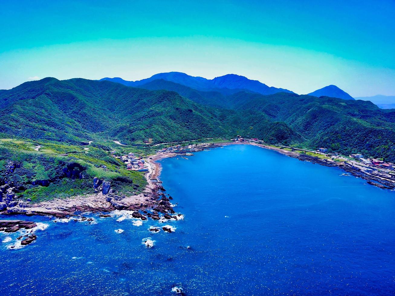 Aerial view of northeast coast of Taiwan in New Taipei City photo