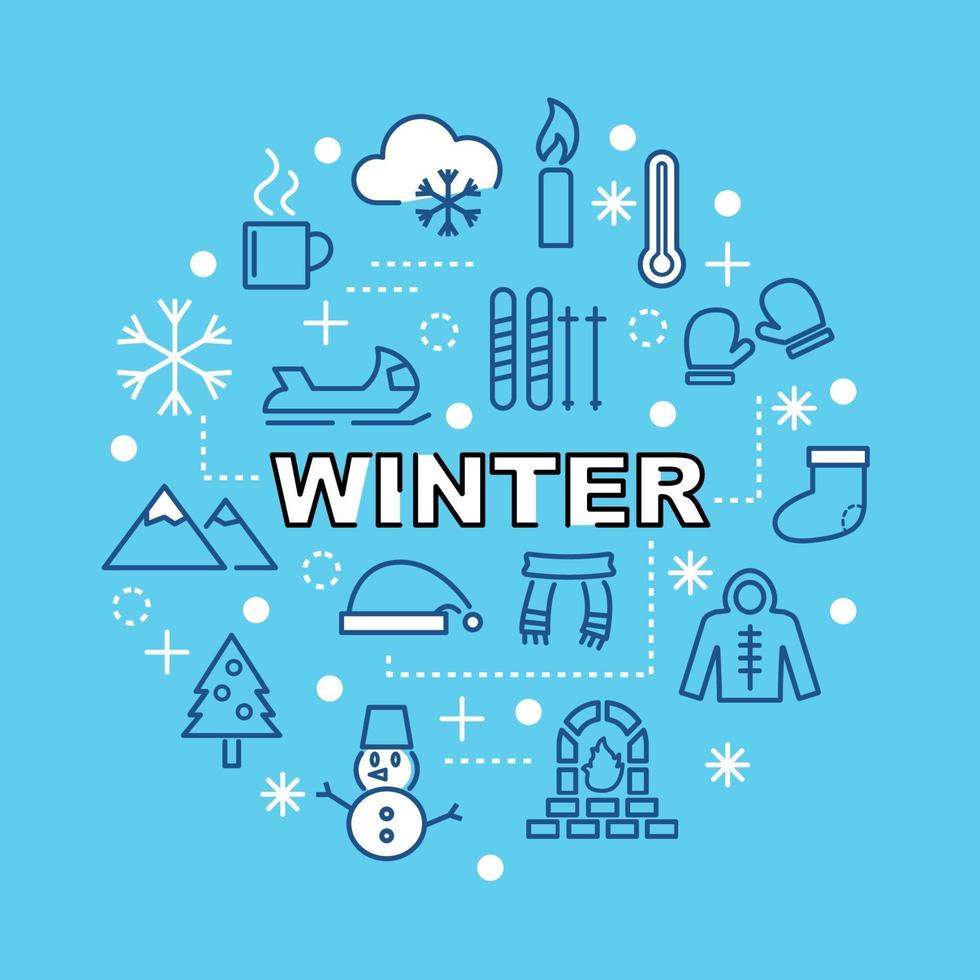 winter minimal outline icons vector