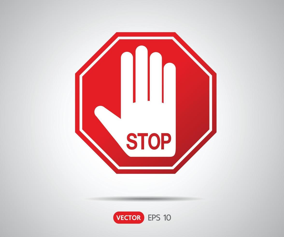 Stop hand octagonal sign for prohibited activities, logo Vector illustration