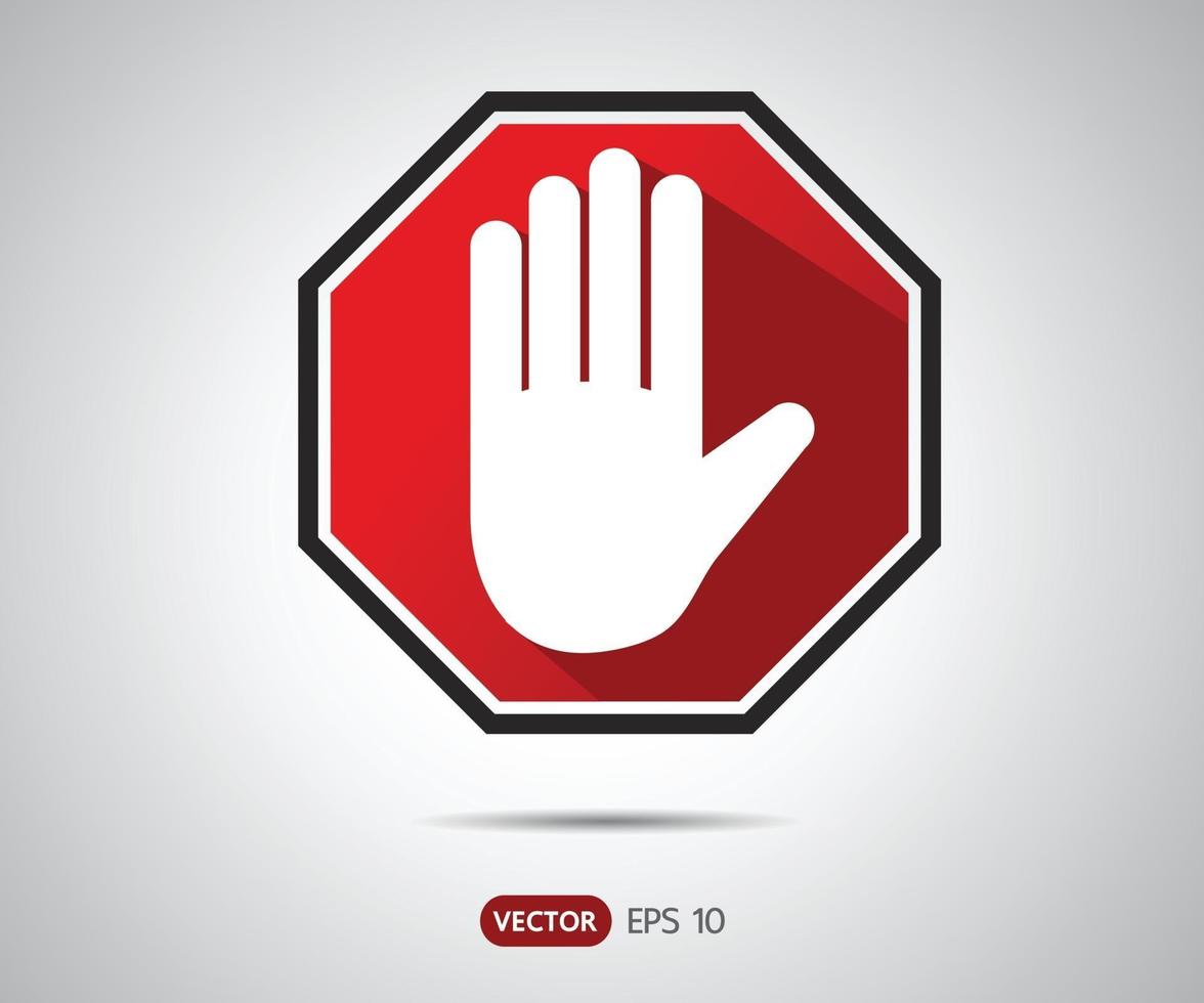 Stop hand octagonal sign for prohibited activities, logo Vector illustration