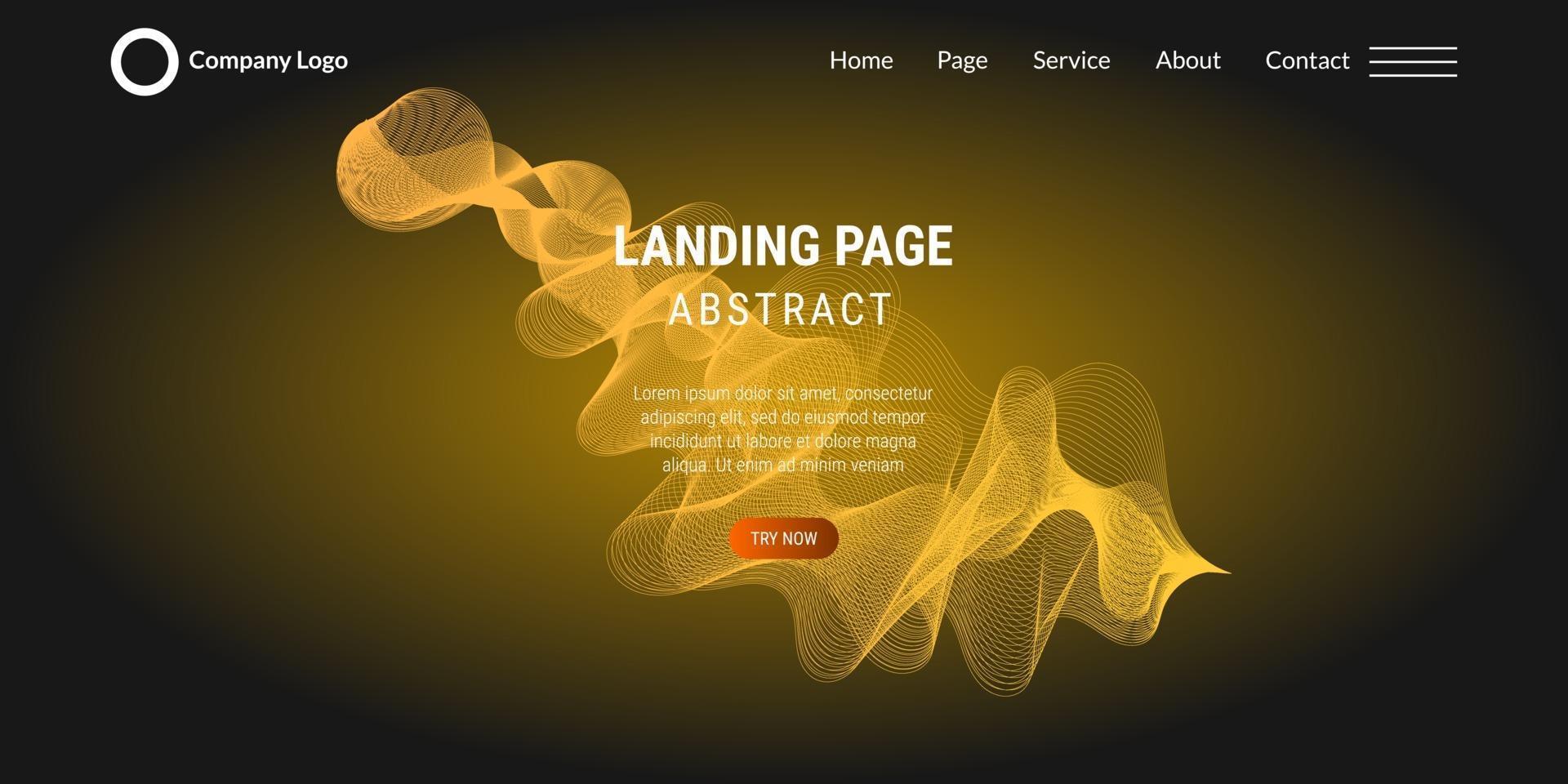Abstract background website Landing Page with yellow wavy lines vector