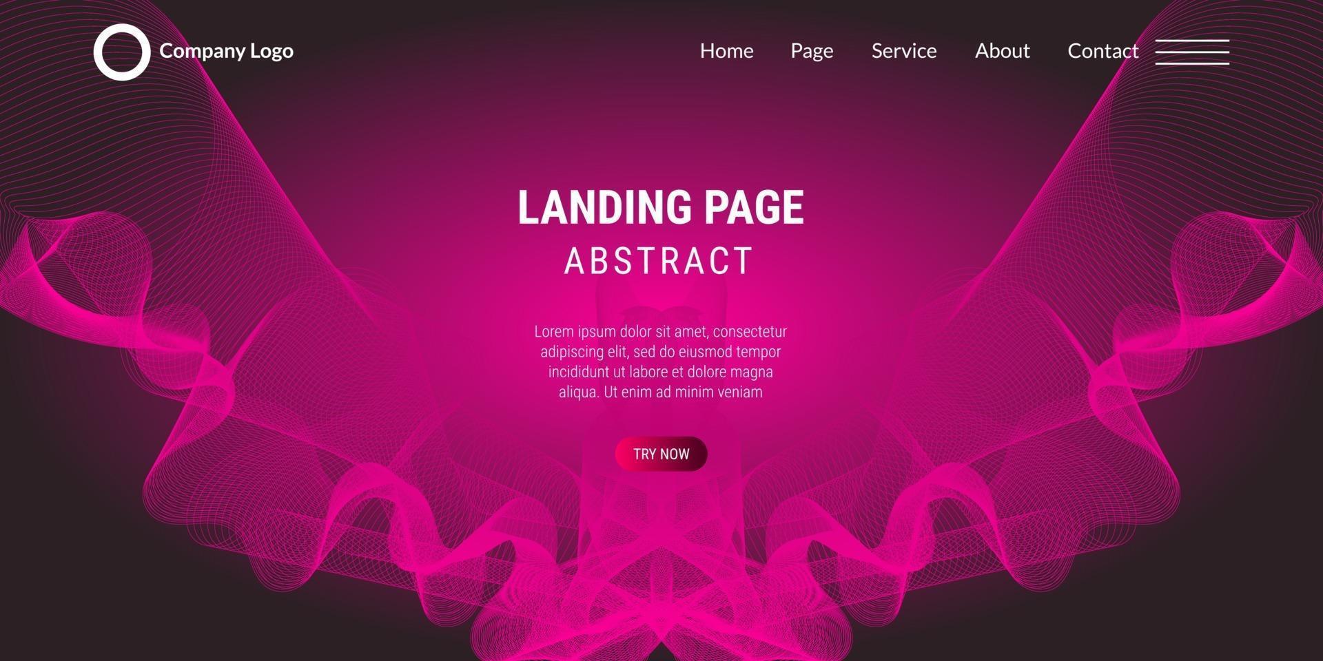 Abstract background website Landing Page wavy lines with pink gradient vector