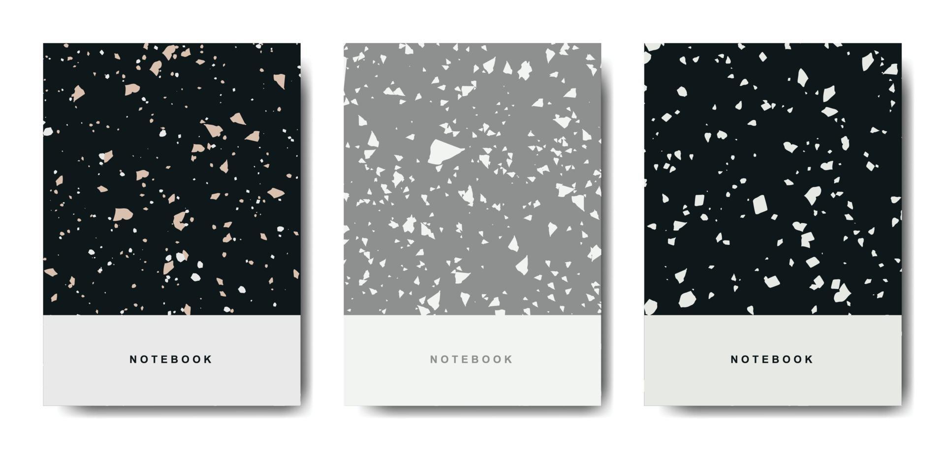 Terrazzo abstract cover page templates. Universal abstract layouts. Applicable for notebooks, planners, brochures, books, catalogs vector