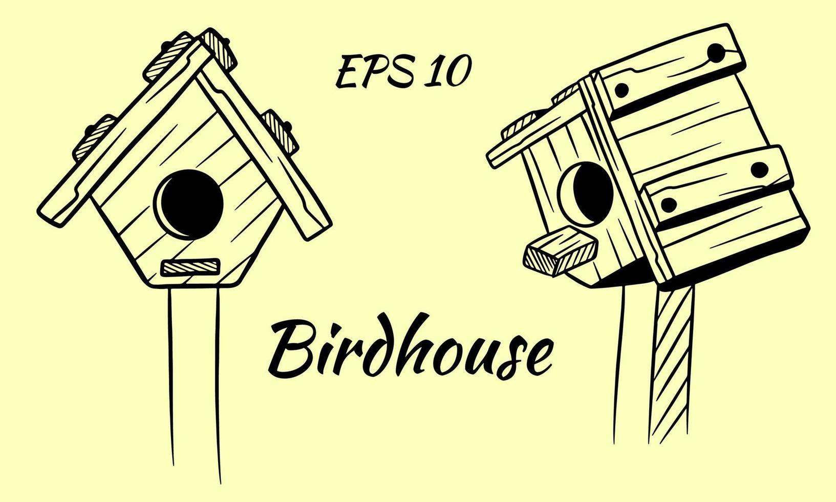 Wooden birdhouse for birds. Spring. House for birds. Isolate. vector