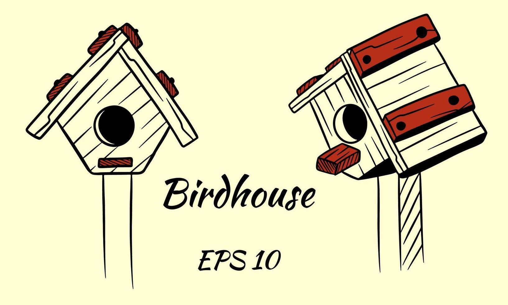 Wooden birdhouse for birds. Spring. House for birds. Isolate. vector