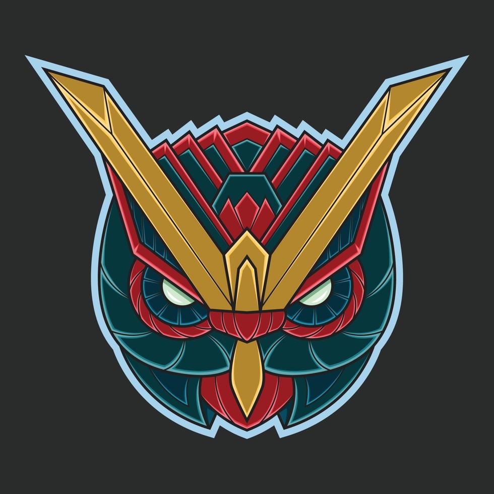 Abstract Colorful Ornament Doodle Mecha Robot Owl Art Illustration Cartoon Concept Vector. Suitable For Wallpaper, Banner, Background, Card, Book Illustration, T-Shirt Design, Sticker, etc vector