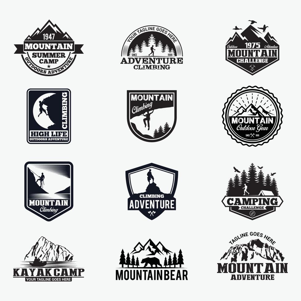 insignias de montaña, kayak y canoa. plantillas de diseño de logotipo vectorial vector