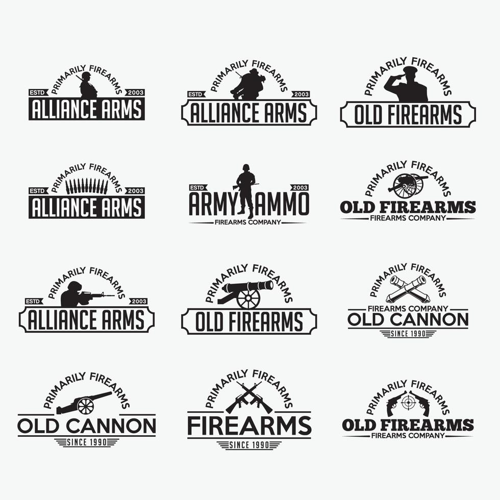 Fire Arms Badges and Logos vector design templates