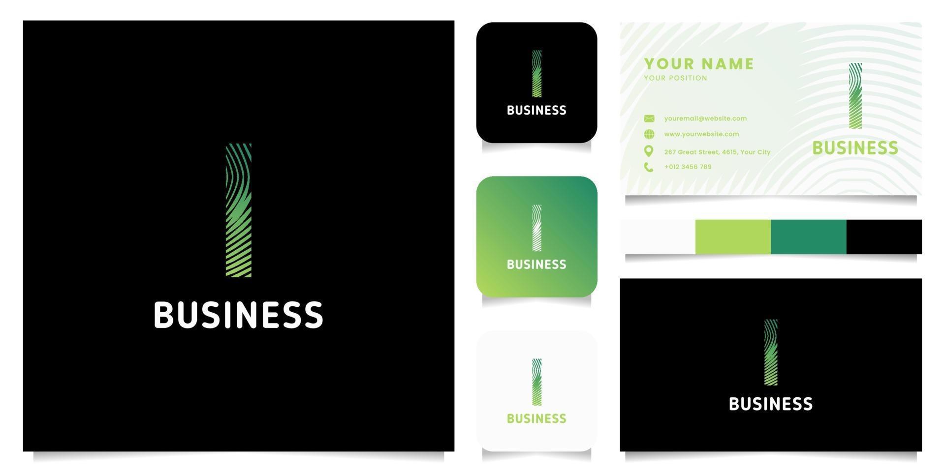 Colorful Green Gradient Circular Lines Letter I Logo with Business Card Template vector