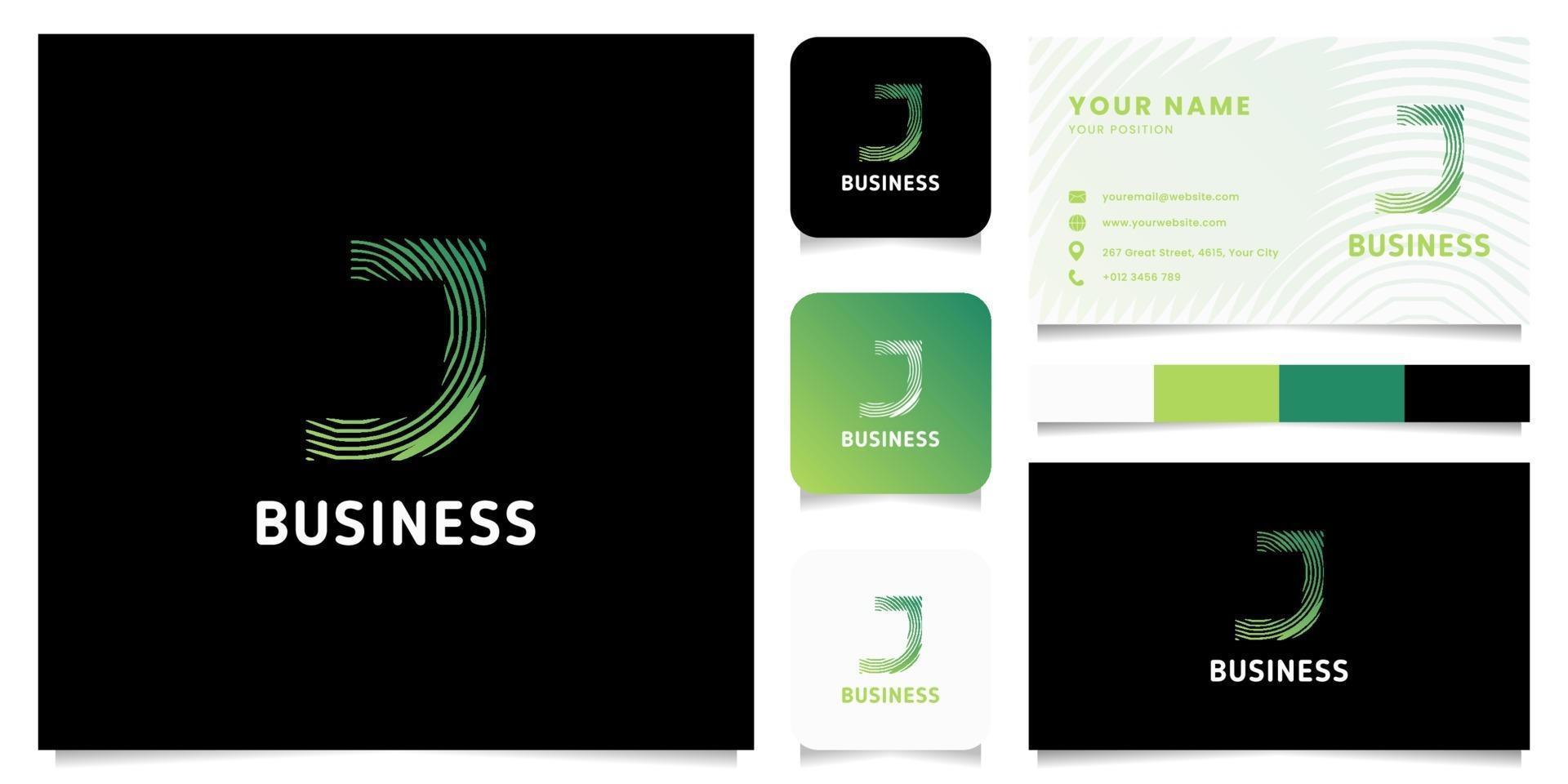 Colorful Green Gradient Circular Lines Letter J Logo with Business Card Template vector