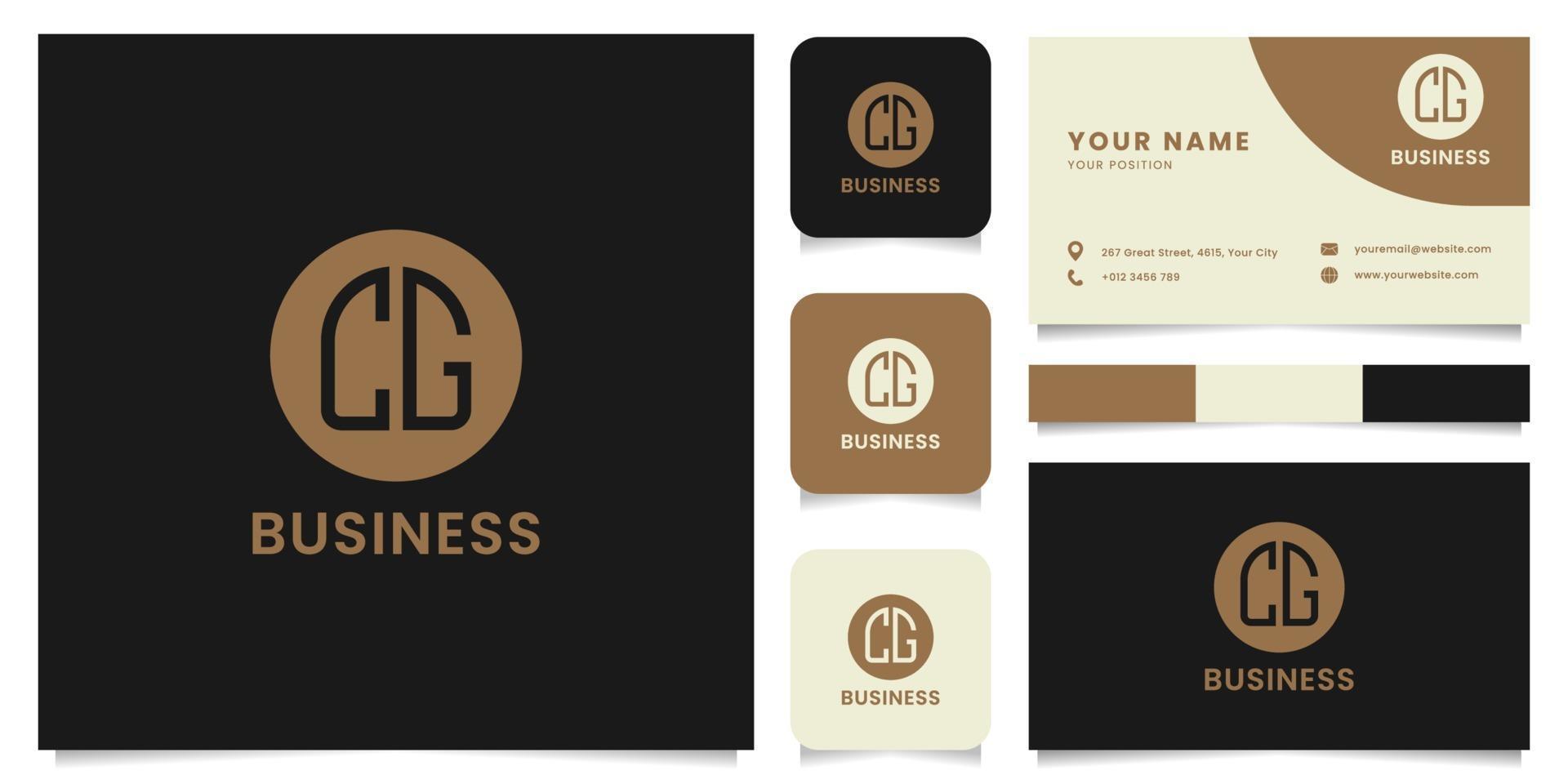 Simple and Minimalist Letter CG Logo on Brown Circle with Business Card Template vector