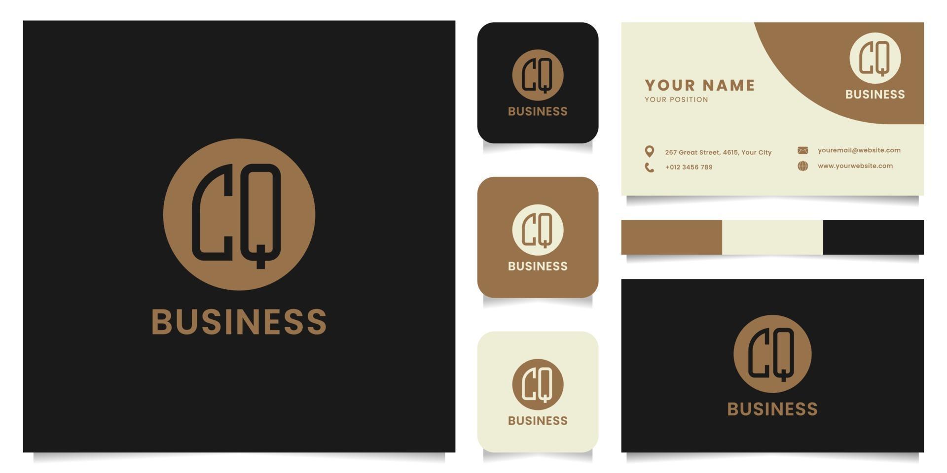 Simple and Minimalist Letter CQ Logo on Brown Circle with Business Card Template vector