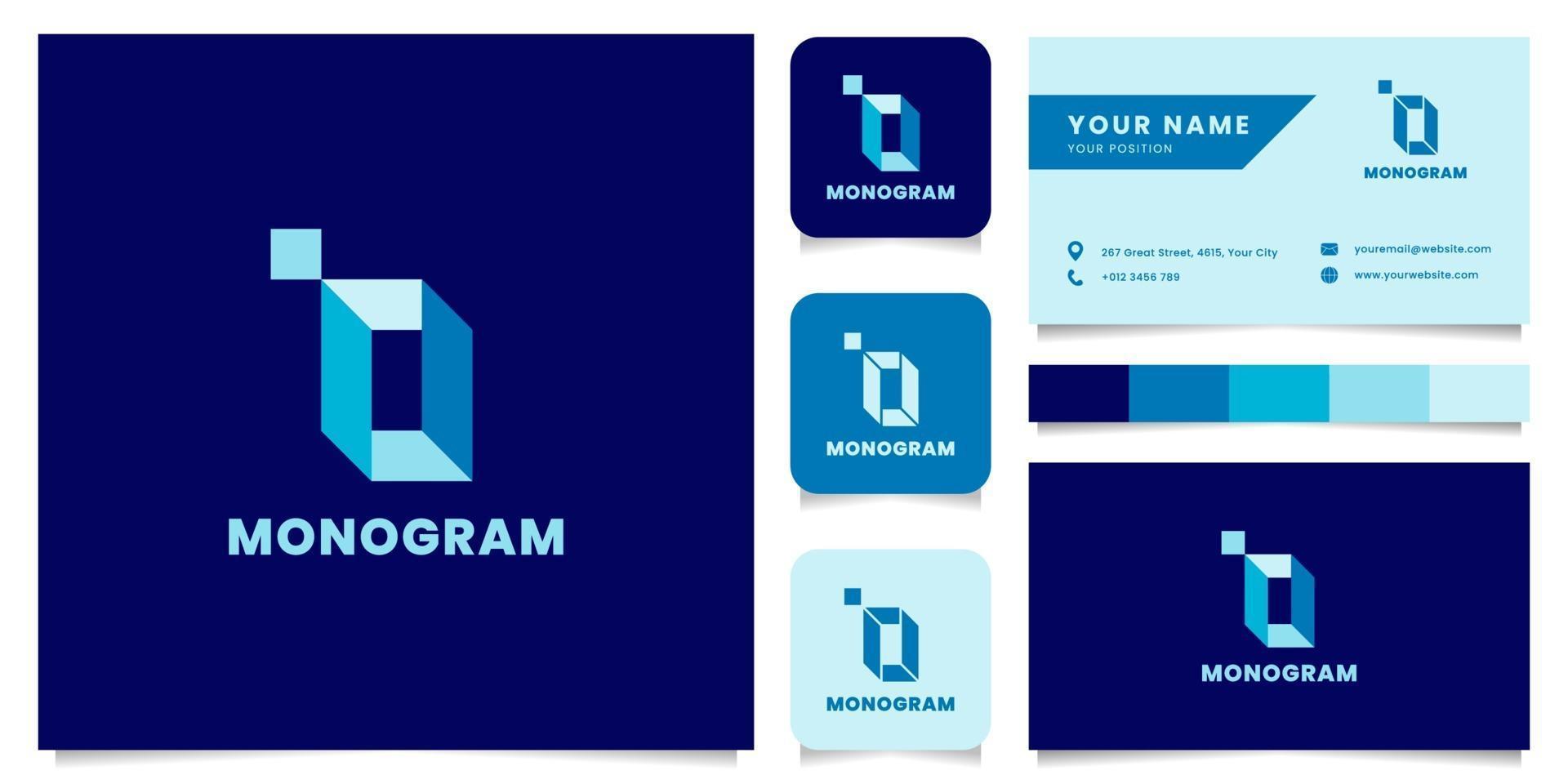 Simple and Minimalist Blue Isometric Letter O Logo with Business Card Template vector