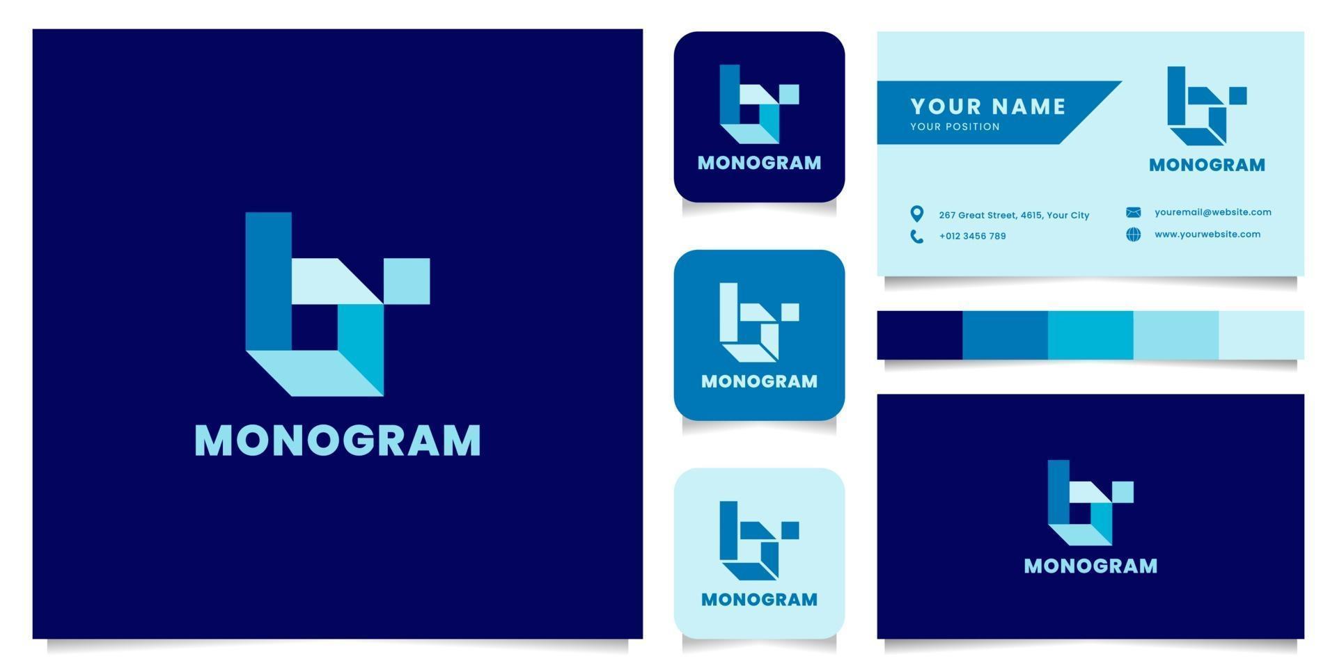 Simple and Minimalist Blue Isometric Letter B Logo with Business Card Template vector