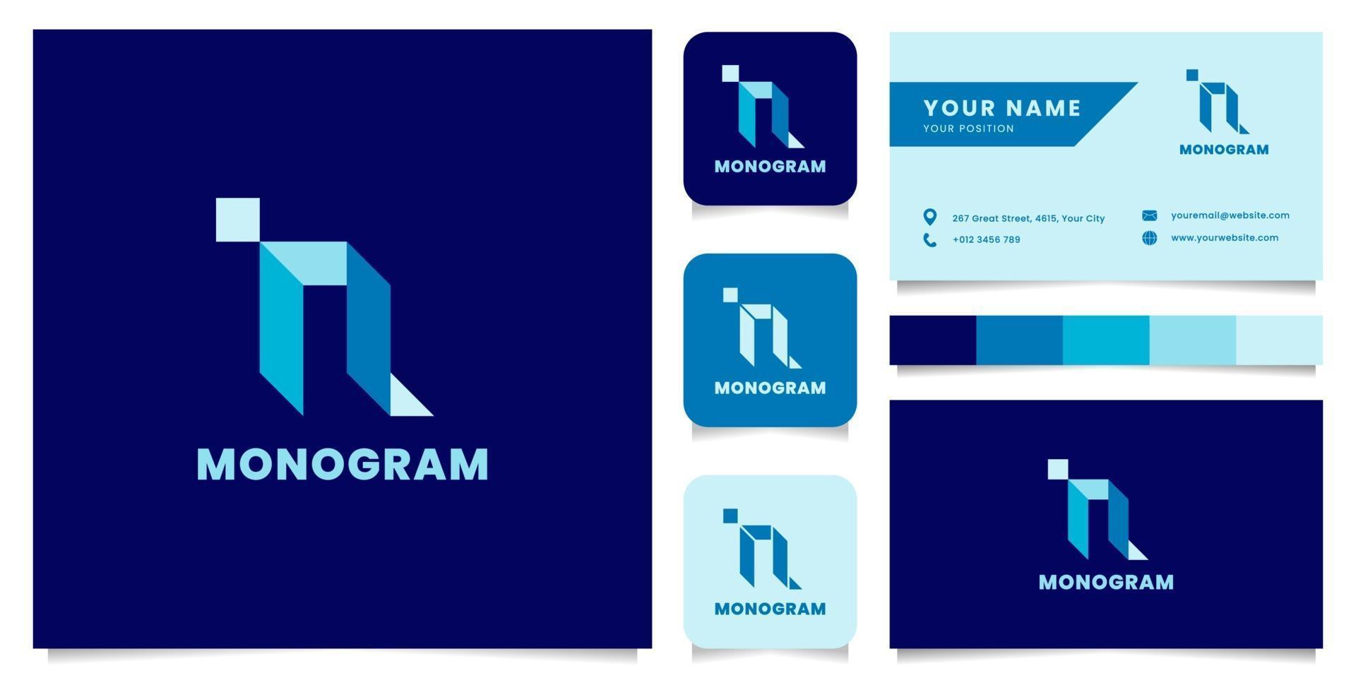 Simple and Minimalist Blue Isometric Letter N Logo with Business Card Template vector