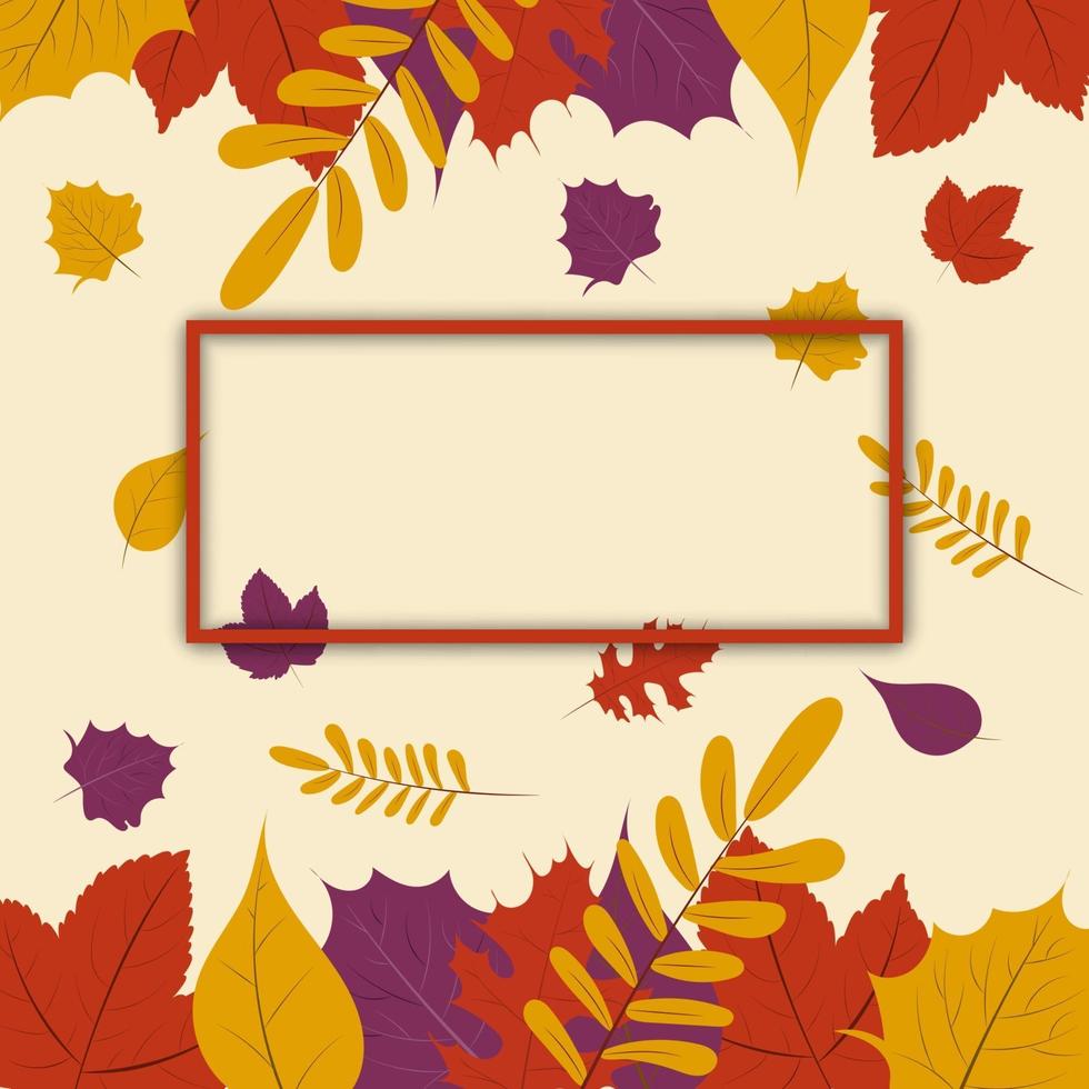 Autumn season, fall leaf web banner or poster template design with empty frame for text, vector illustration