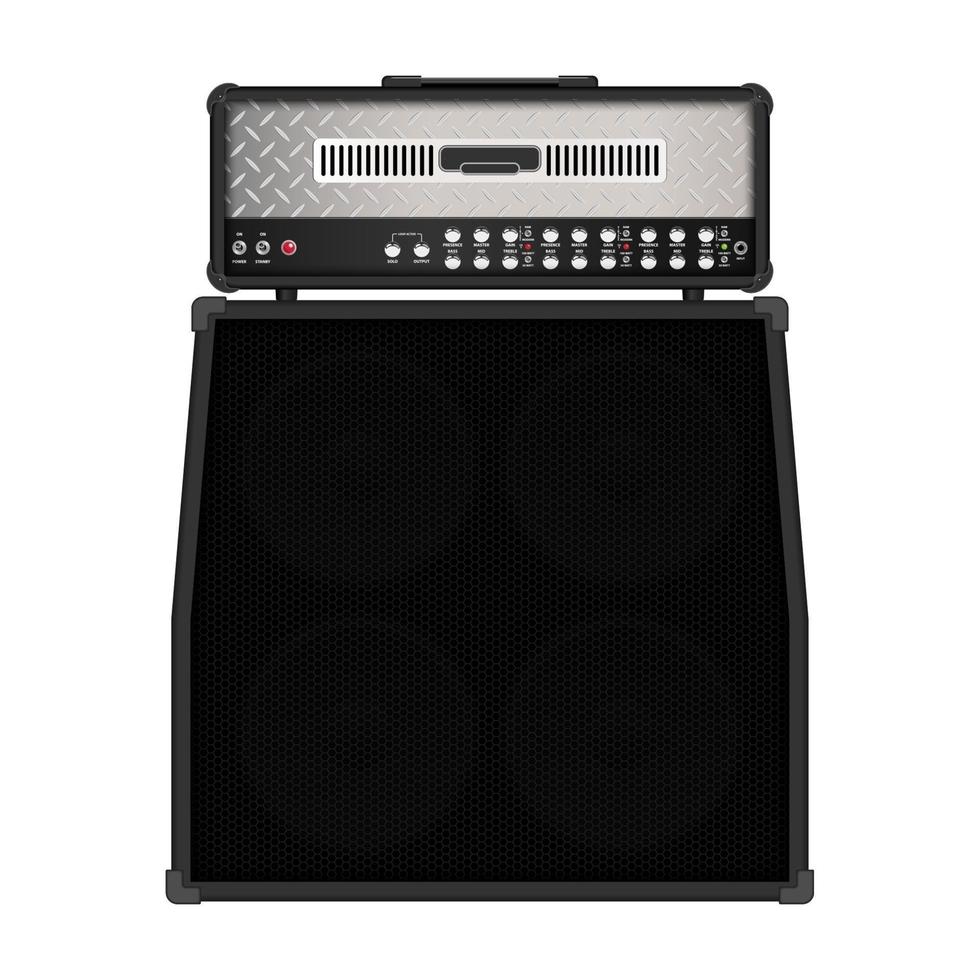 Realistic modern rock amplifier with cabinet speaker, vector illustration