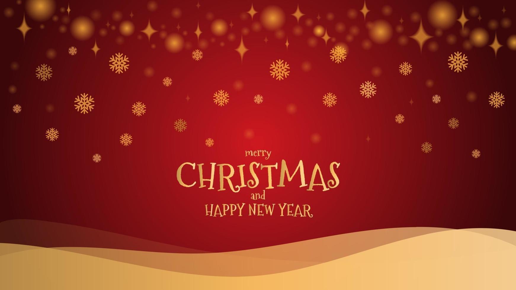 Gold glitter snowflake with mery christmas and happy new year on red background, vector illustration